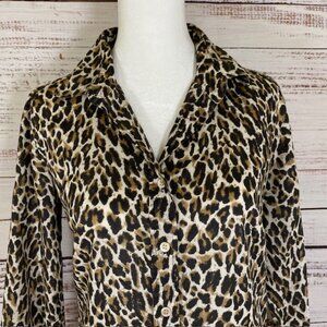 J. Crew Blouse Women's size 0 Long Sleeves Cotton Leopard print button down